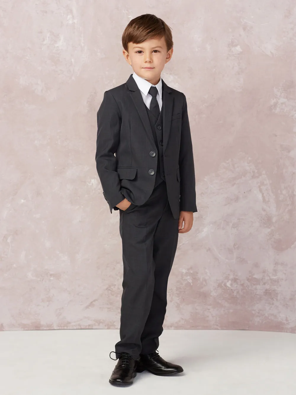 Boy's Slim Fit Single Breasted 5 Pieces Suit  Ring Bearer, Communion